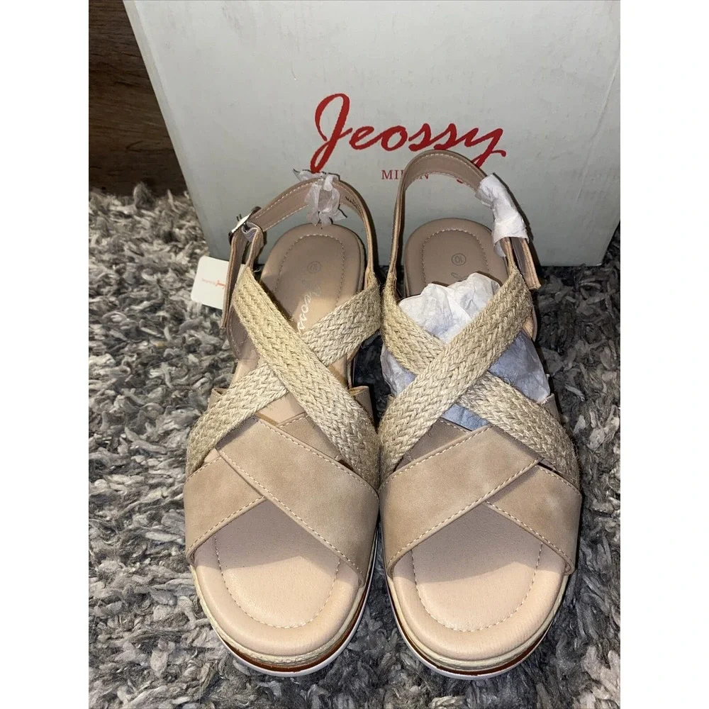 NIB Jeossy Women's Espadrille Wedge Sandals, sz‎ 10